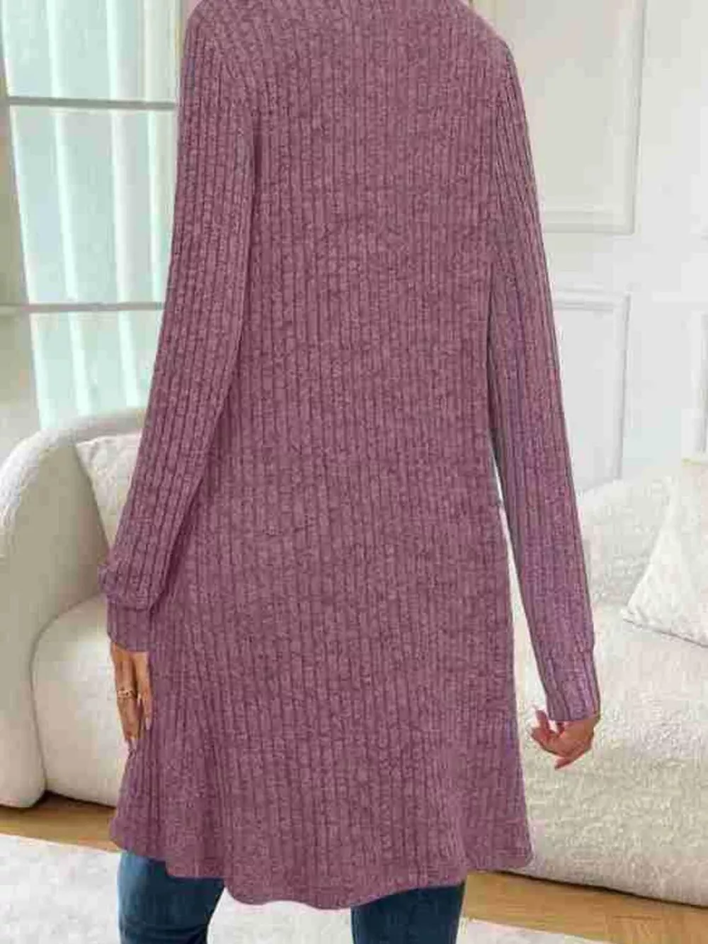 Ribbed Knit Open Front Cardigan, image 8