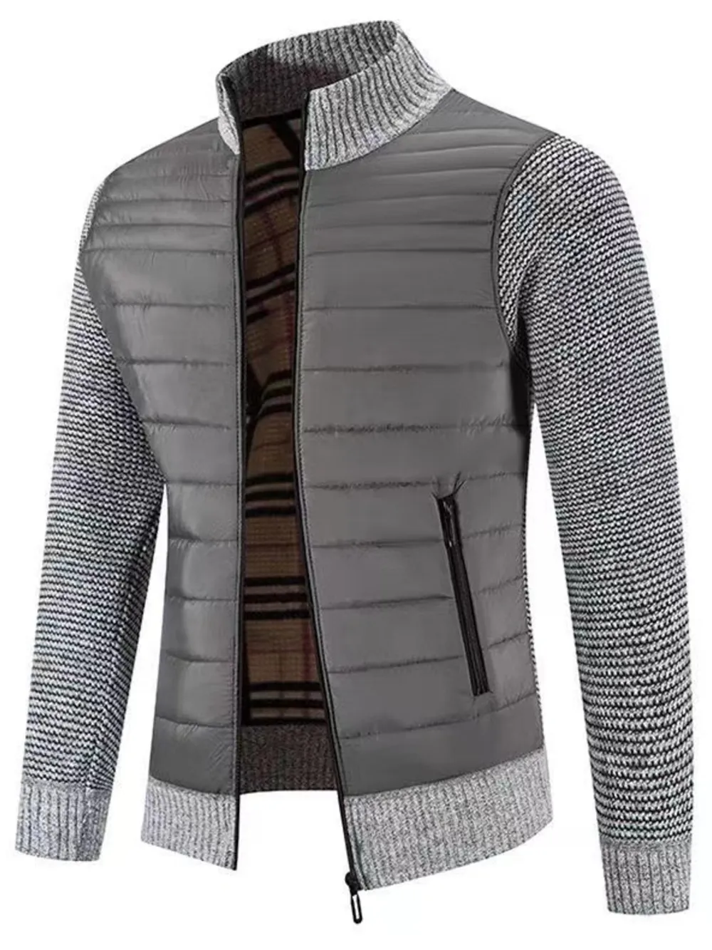 Men's Plus Size Ribbed Hem Zip Up Cardigan, image 3