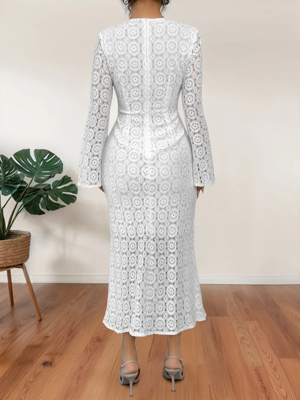 Lace Long Sleeve Midi Dress, image 2