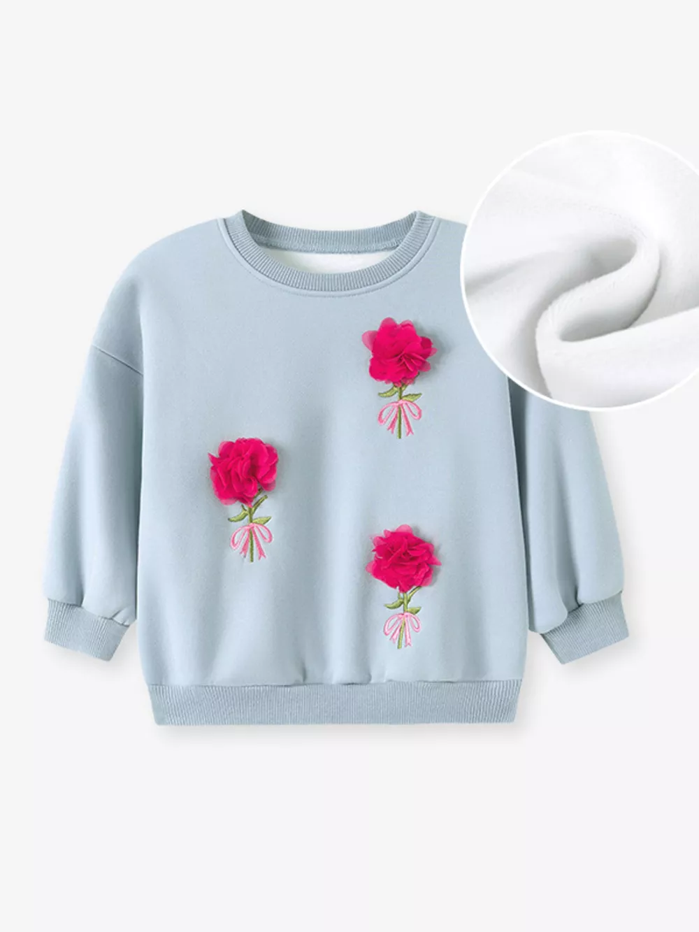 Children's Flower Applique Round Neck Sweatshirt, image 2