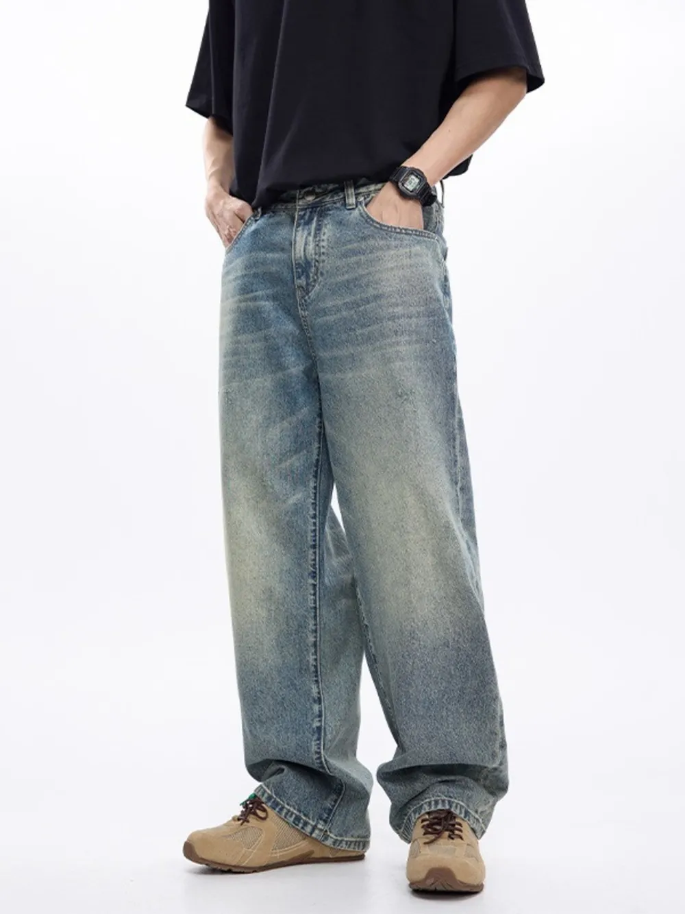 Men's Washed Wide Leg Jeans, image 2