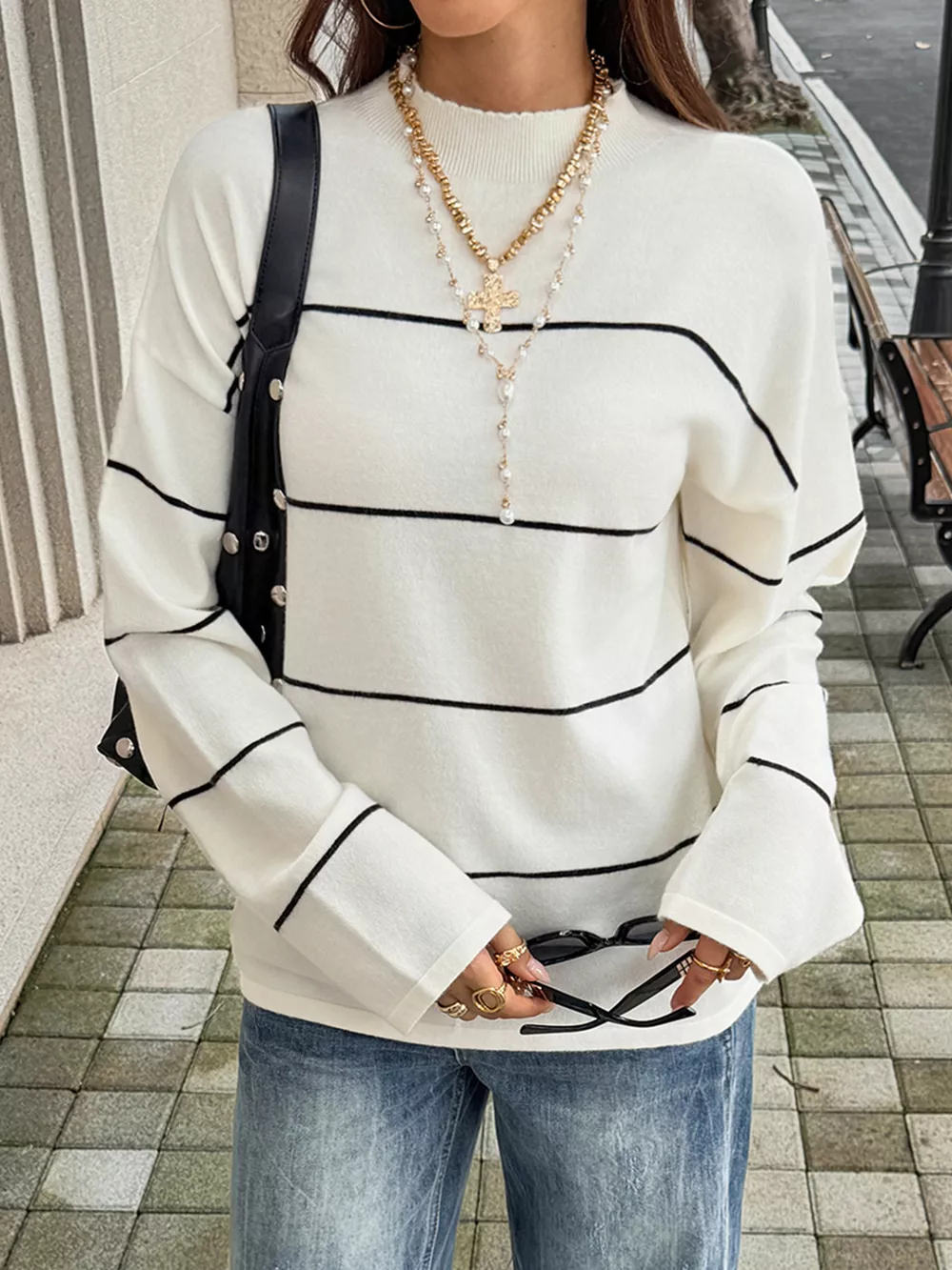 Striped Mock Neck Sweater, image 3