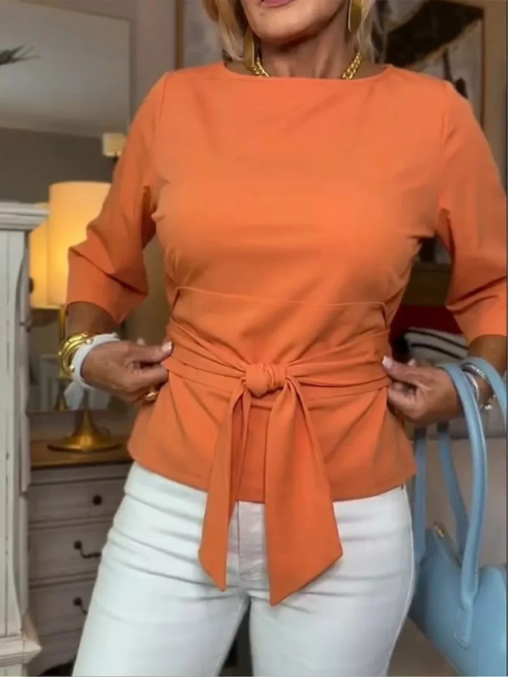 Full Size Tied 3/4 Sleeve Top Plus Size, image 9