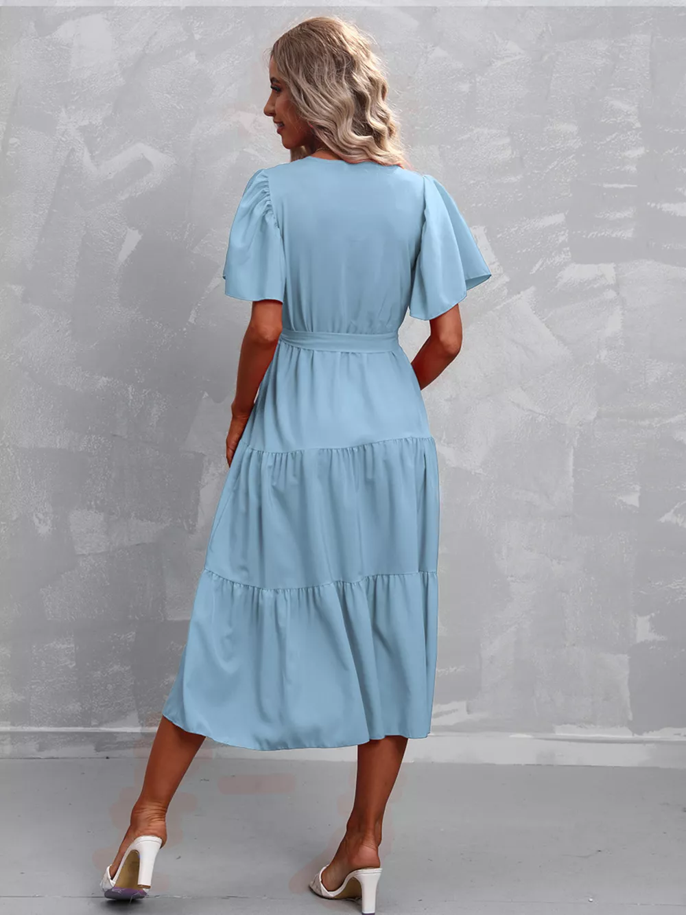 Flutter Sleeve Tiered Midi Dress, image 8