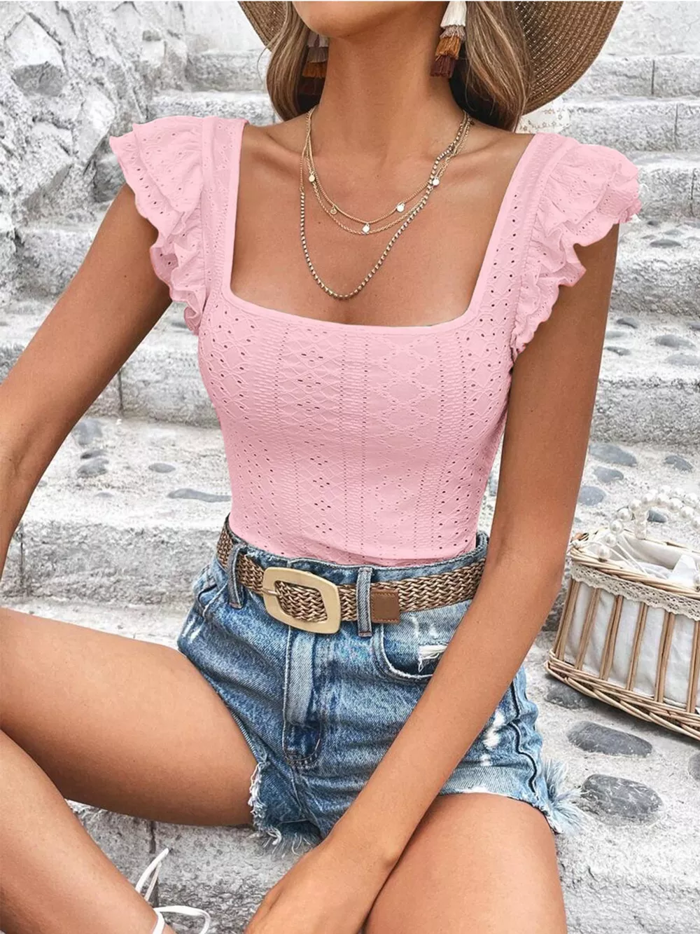 Square Neck Ruffle Sleeve Top, image 8