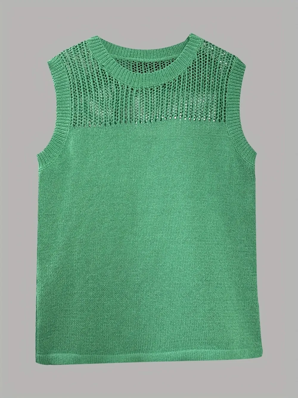 Openwork Round Neck Sweater Vest, image 8