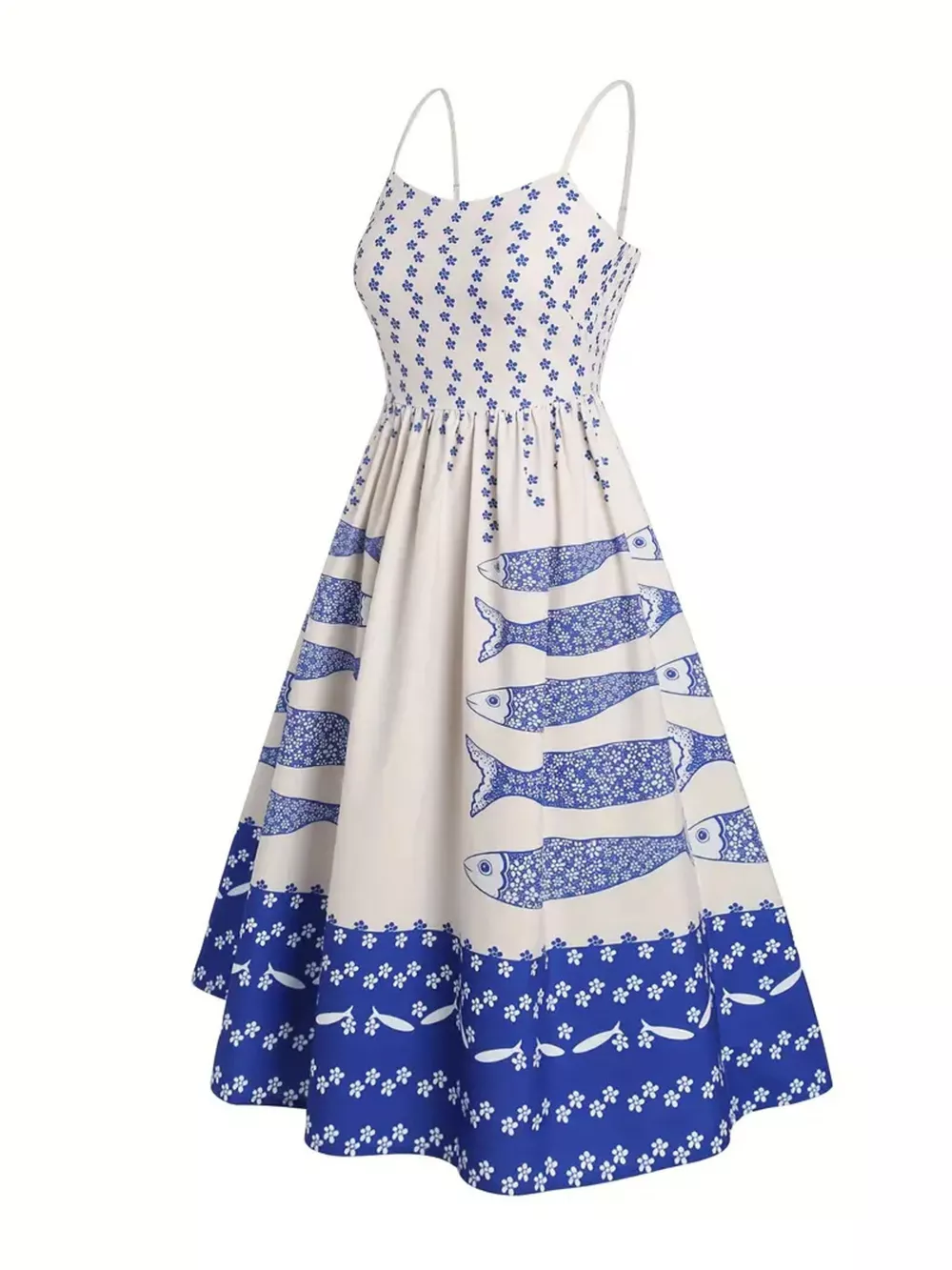 Sardine Print Spaghetti Strap Midi Dress, image 2