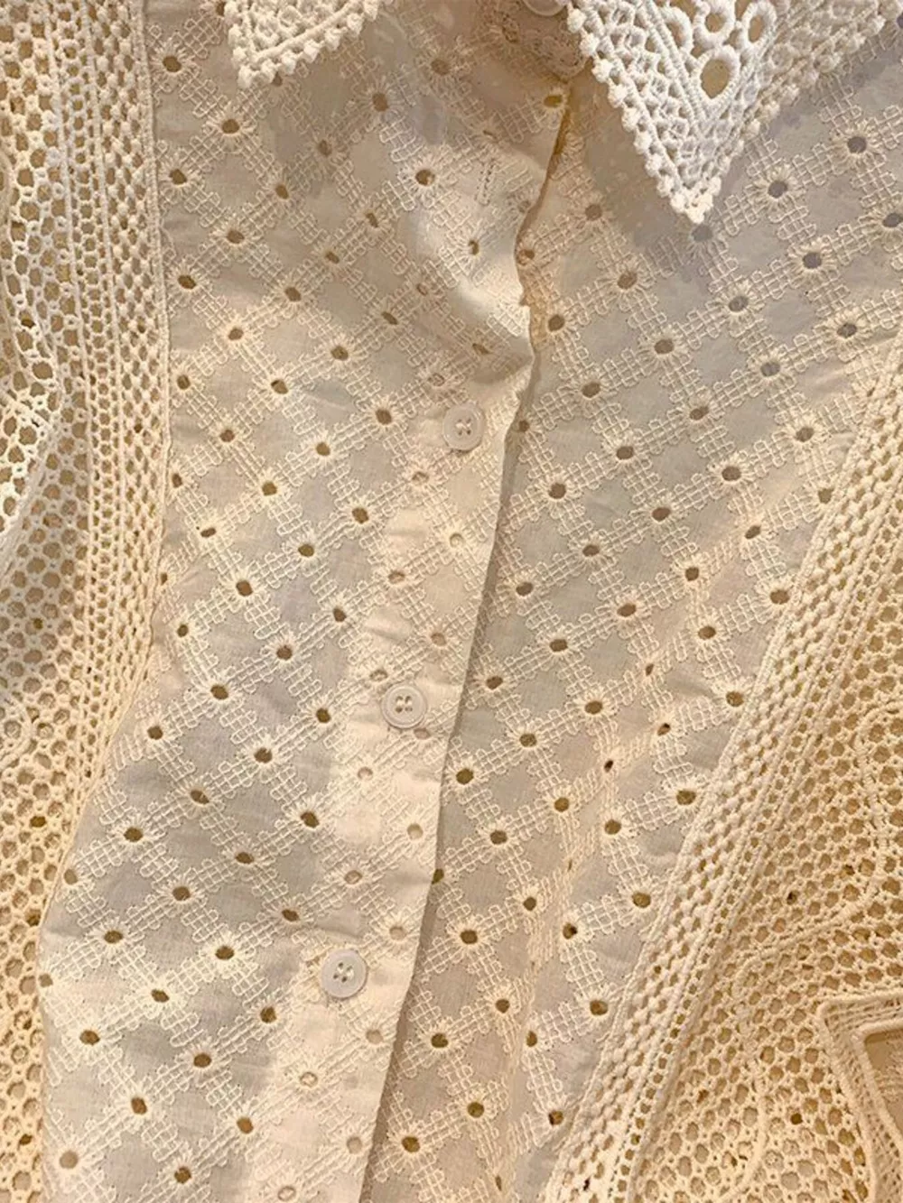 Eyelet Button-Up Shirt with Scalloped Hem, image 8