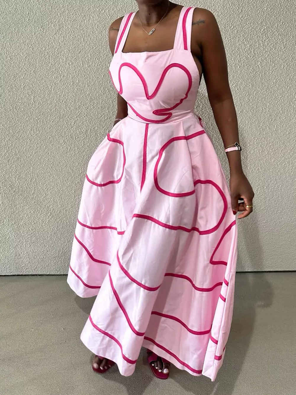 Abstract Print Square Neck Midi Dress, image 8