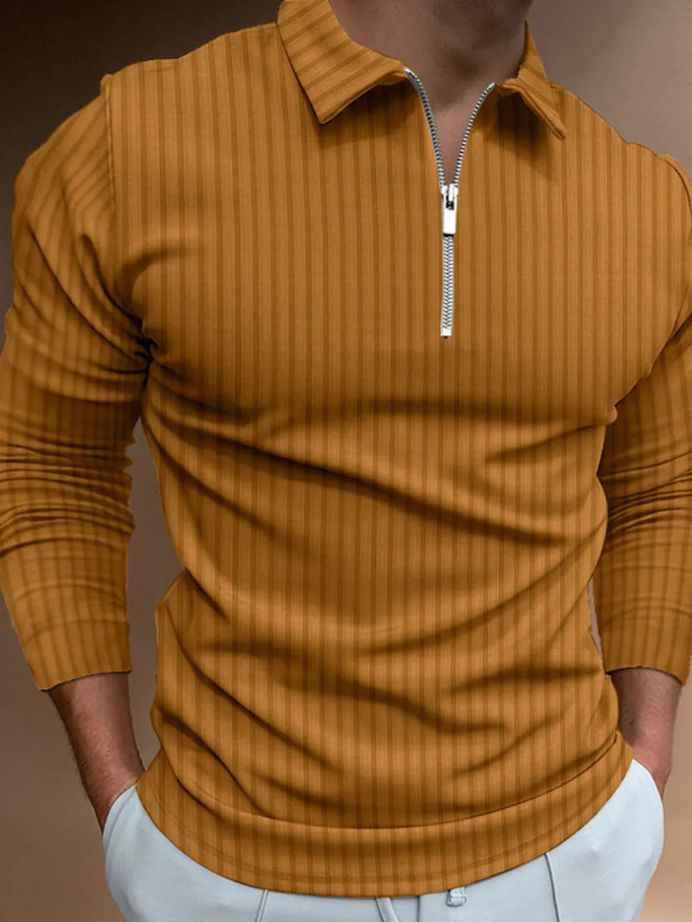 Men's Full Size Zip Detail Long Sleeve Polo Plus Size, image 12