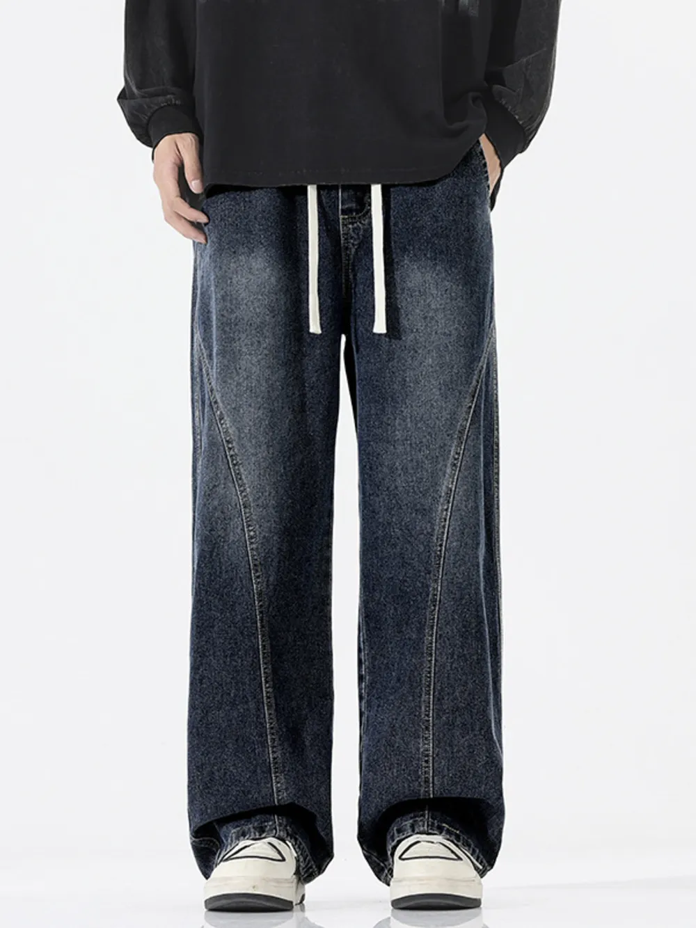 Men's Full Size Wide Leg Drawstring Jeans Plus Size