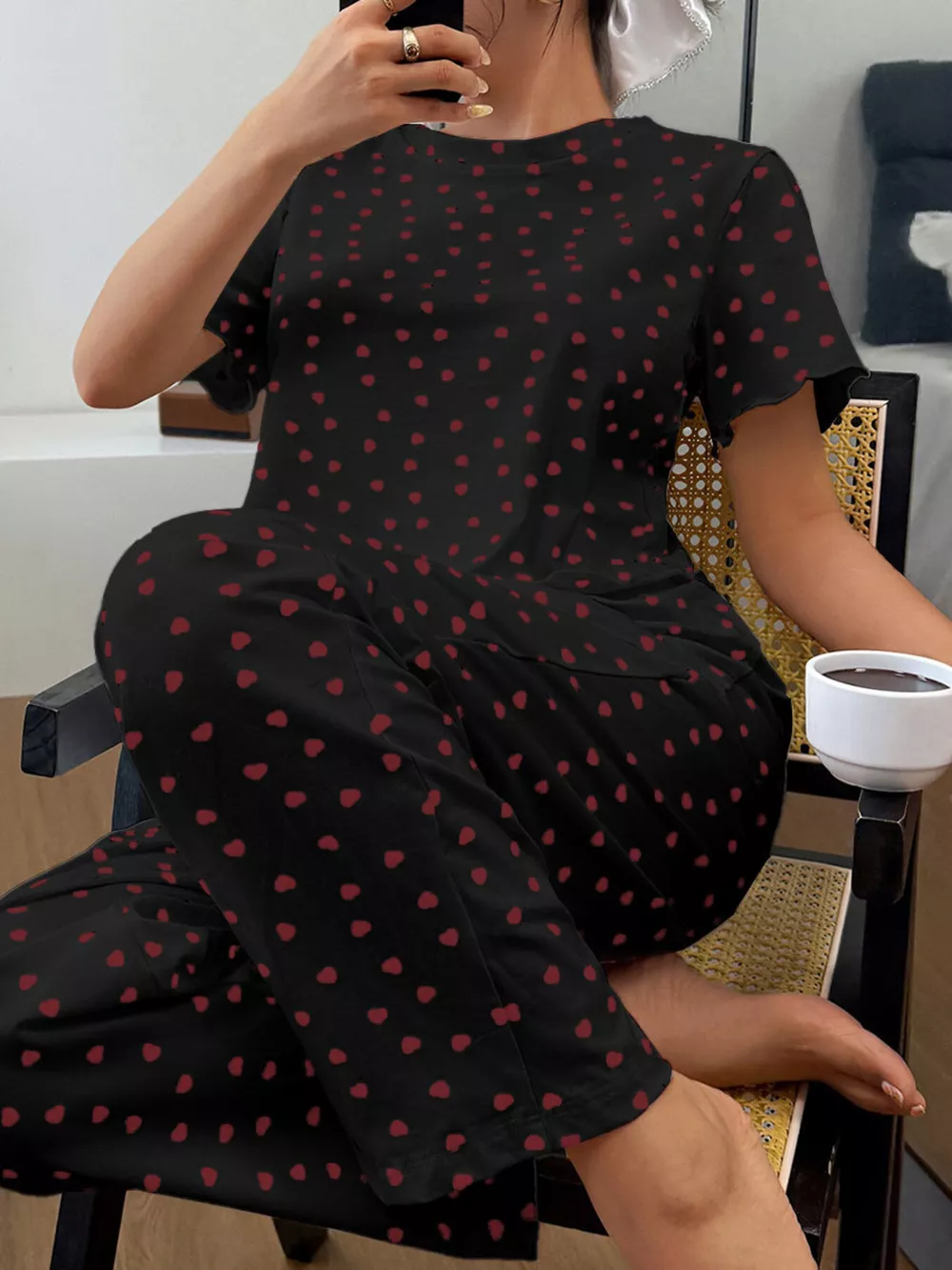 Polka Dot Short Sleeve Top and Shorts Set, image 11