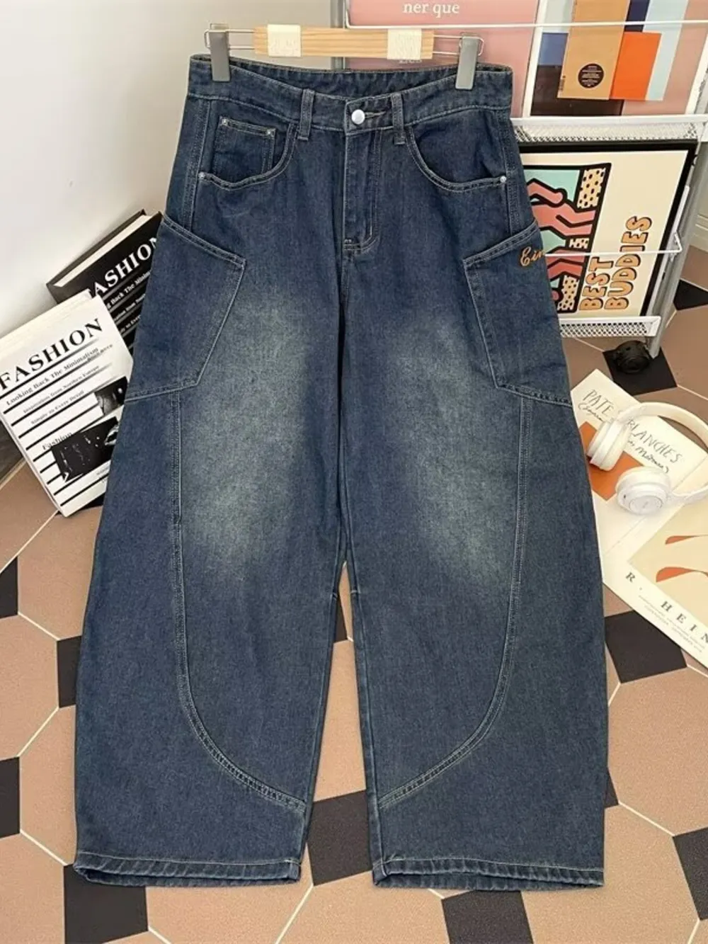Men's Full Size Vintage Wash Wide Leg Jeans Plus Size, image 3