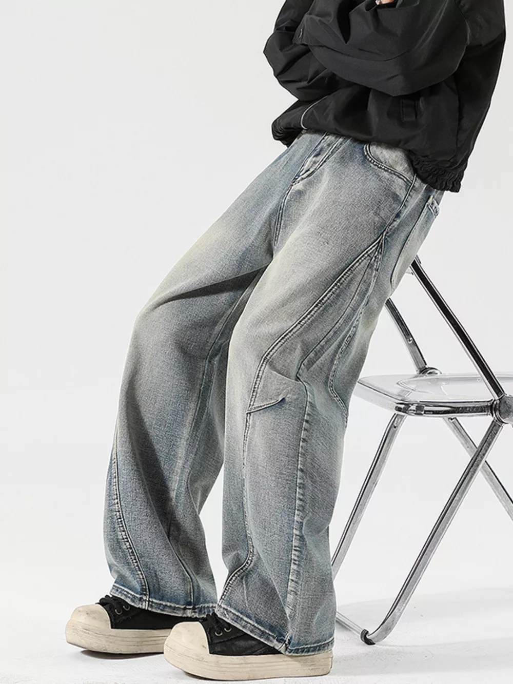Men's Full Size Vintage Wash Wide Leg Jeans Plus Size, image 2