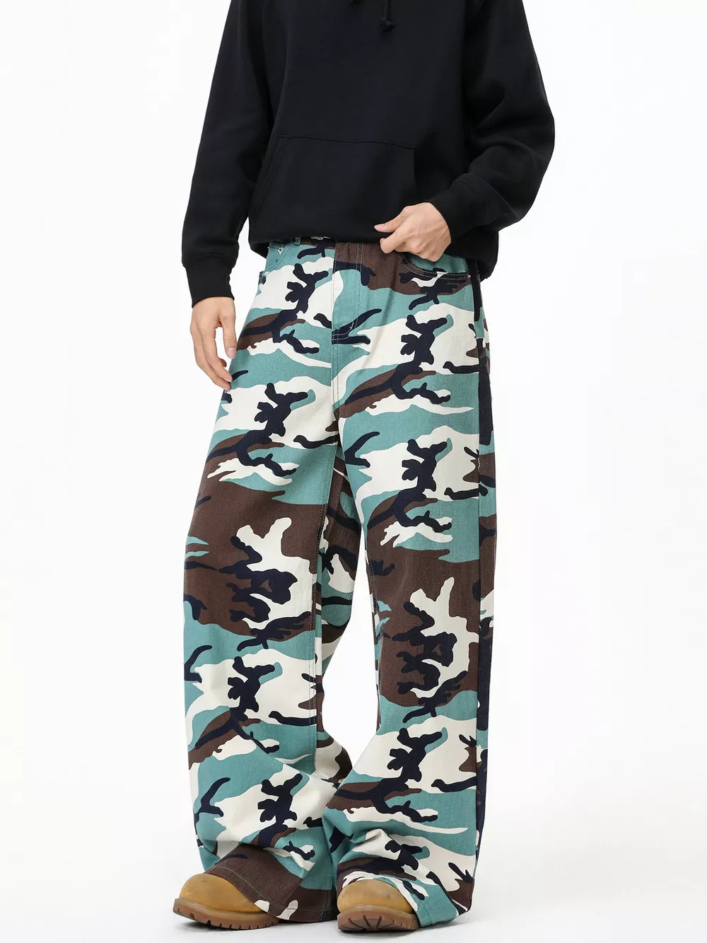 Men's Camouflage Print Wide-Leg Casual Pants