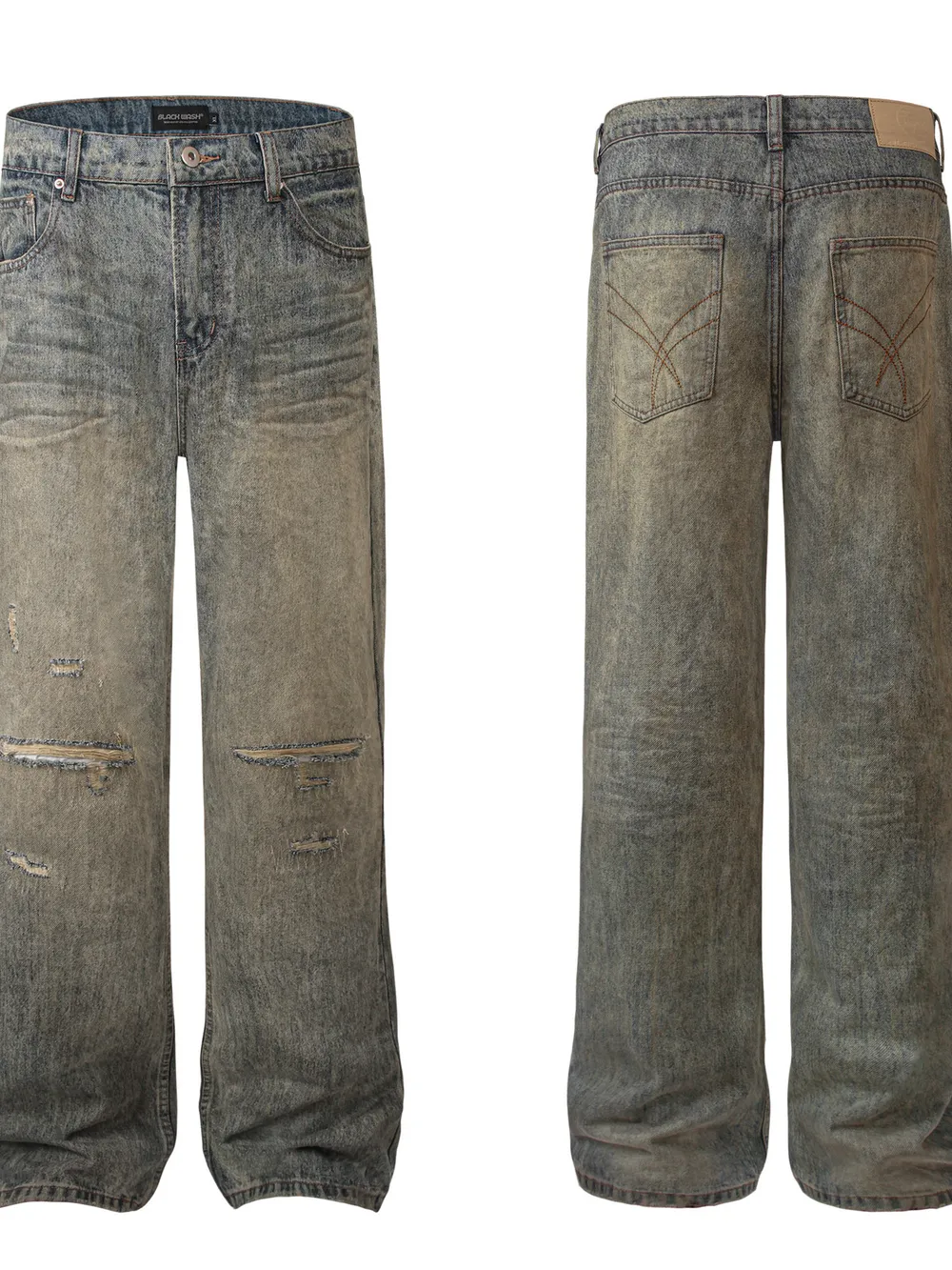 Men's Distressed Straight Vintage Wash Jeans, image 3