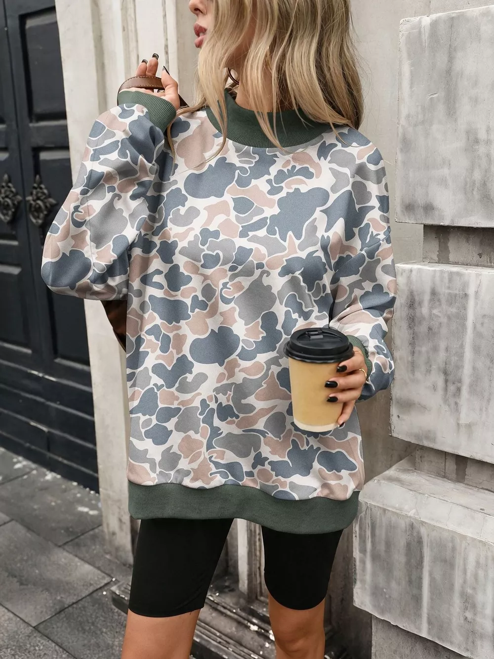 Camouflage Print Mock Neck Sweatshirt, image 4