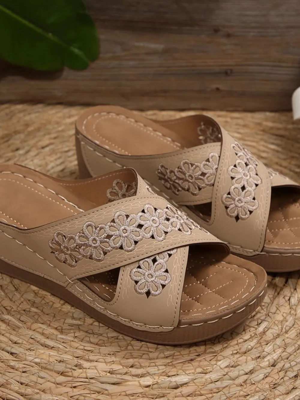 Crisscross Flower Wedge Sandals, image 6