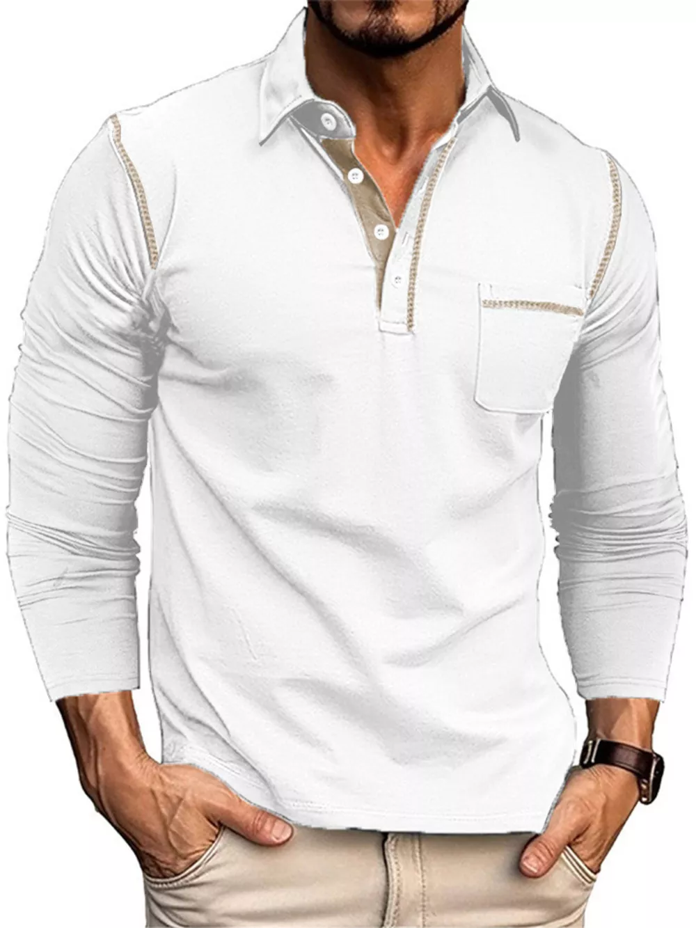 Men's Full Size Long Sleeve Casual Polo Plus Size, image 9