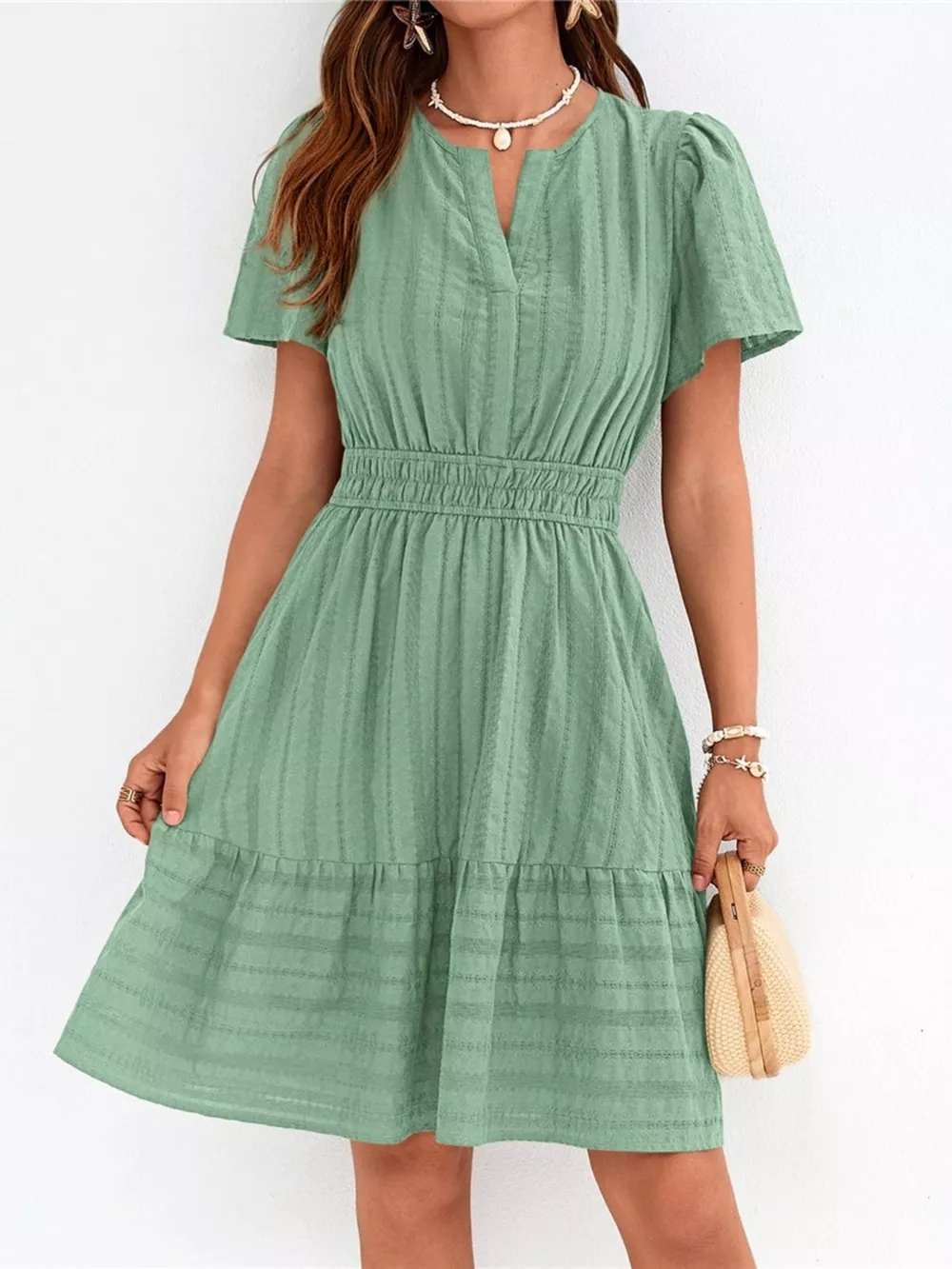 Short Sleeve Smocked Waist Tiered Dress, image 16