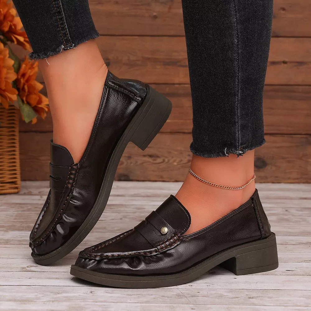 Round Toe Block Heels Loafers, image 6