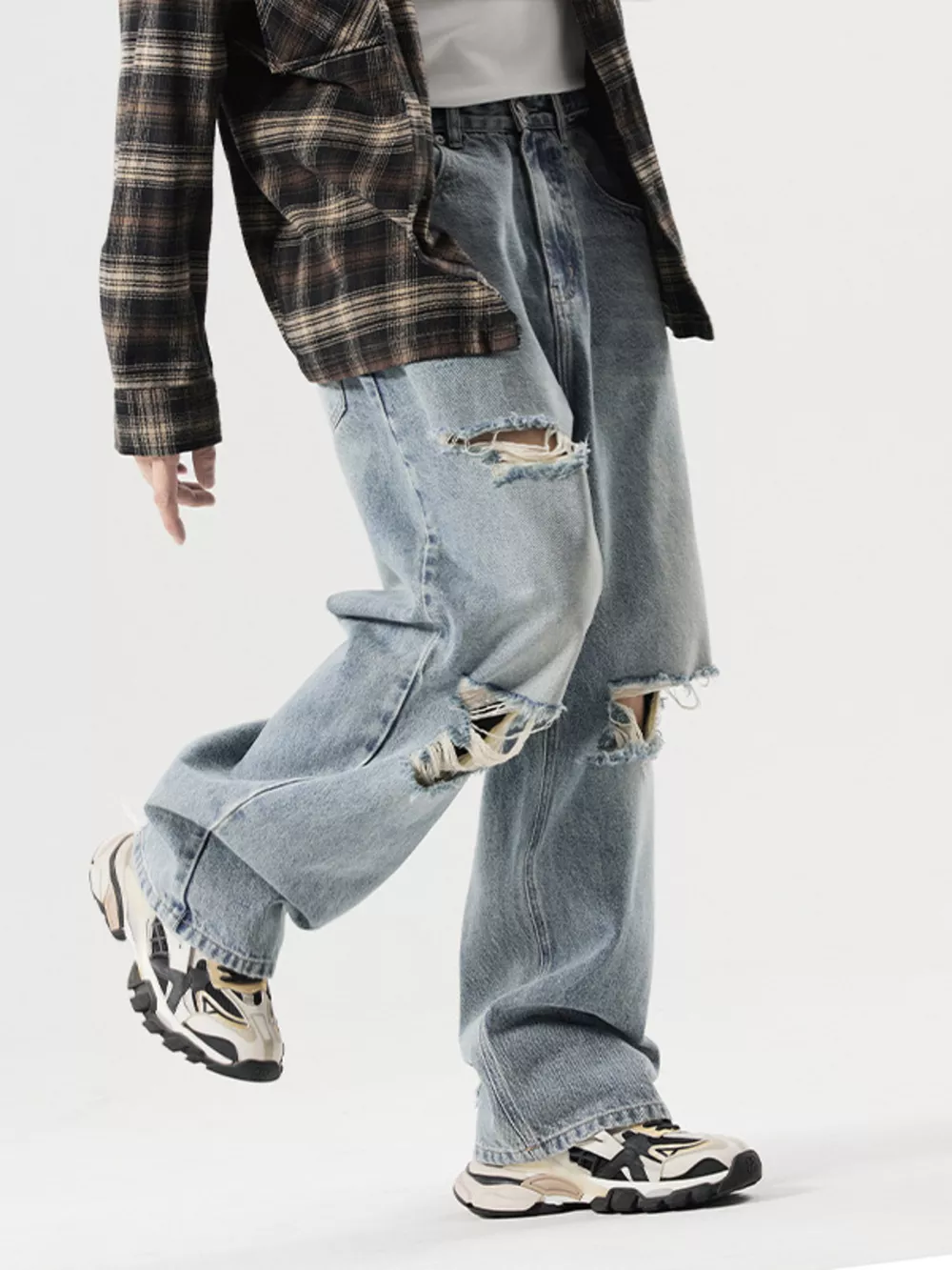 Men's Distressed Wide Leg Baggy Jeans, image 2