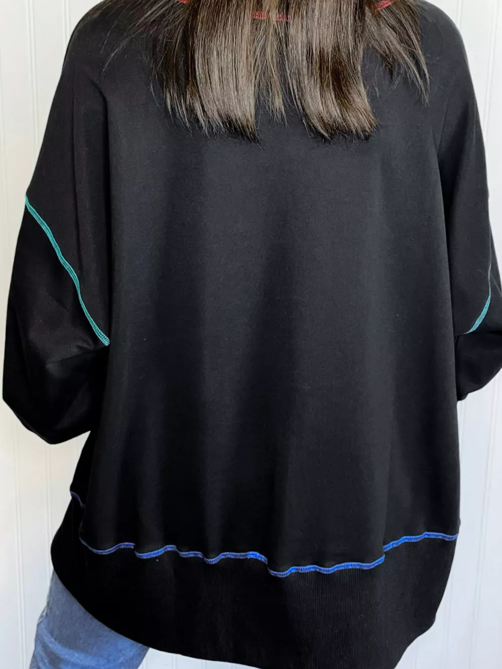 Sequin Joy Letter Graphic Contrast Seam Detail Drop Shoulder Sweatshirt, image 3