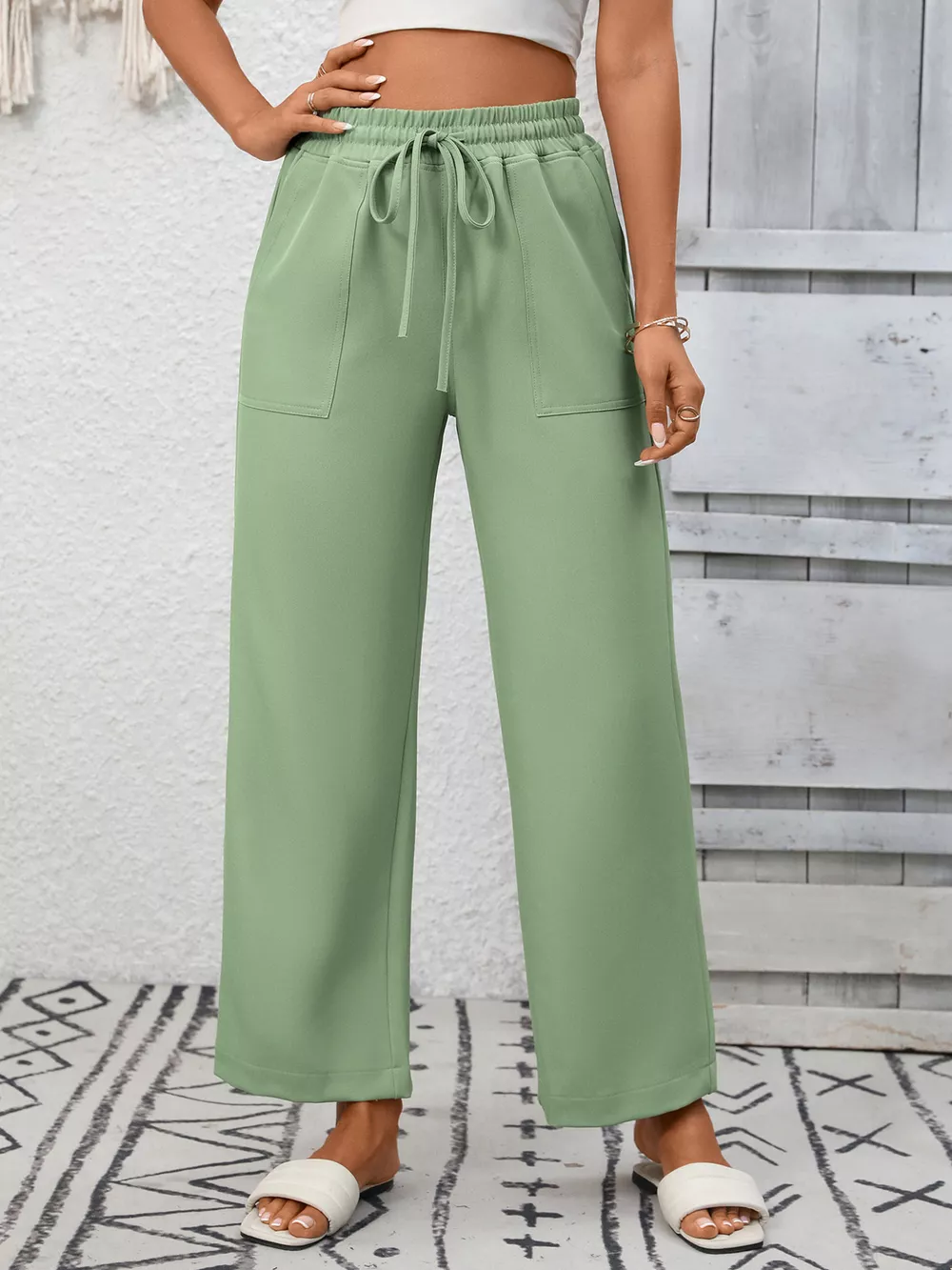 Casual Drawstring Wide Leg Pants, image 2