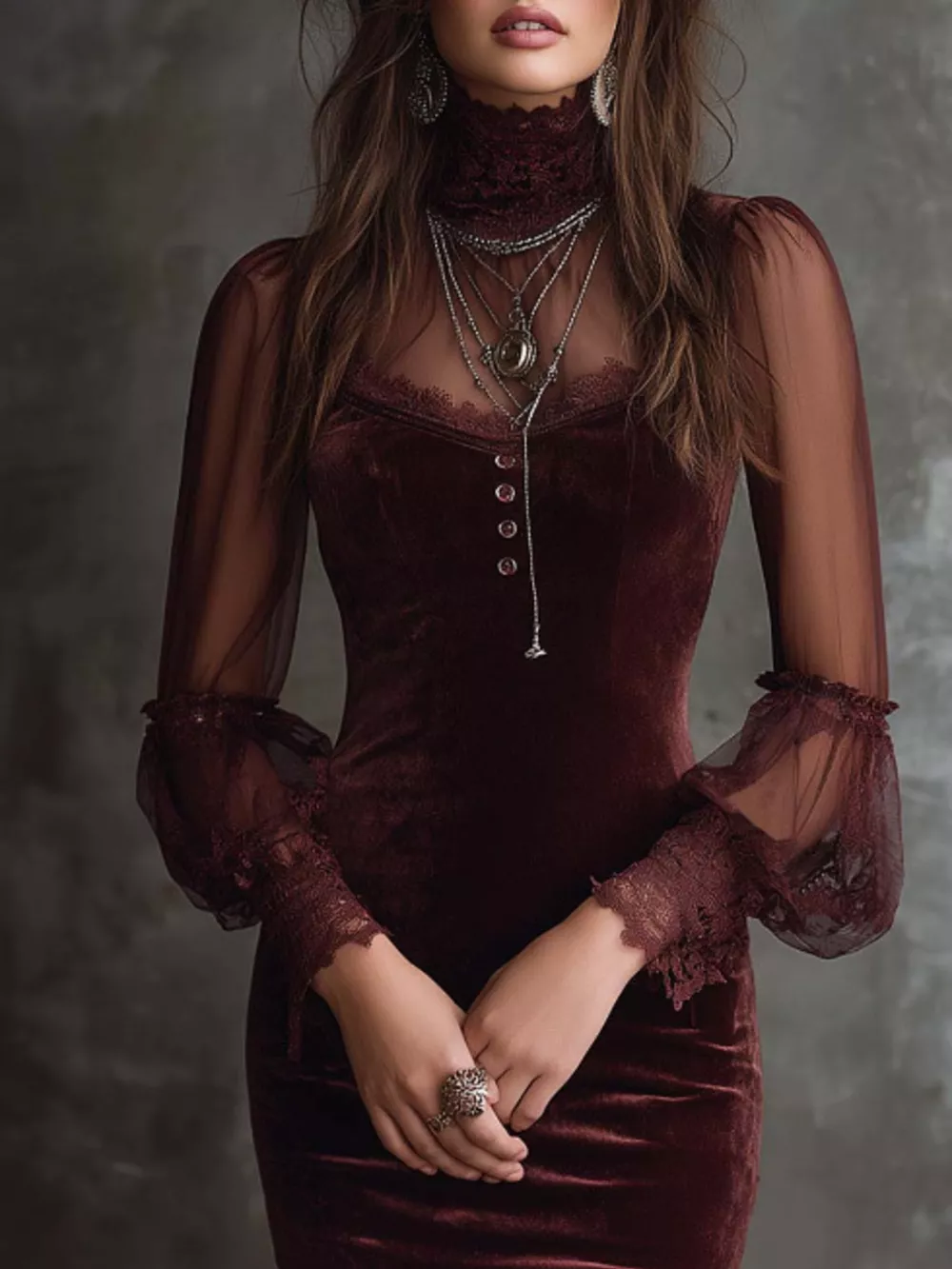 Full Size Velvet Sheer Long Sleeve Bodycon Dress Plus Size, image 2