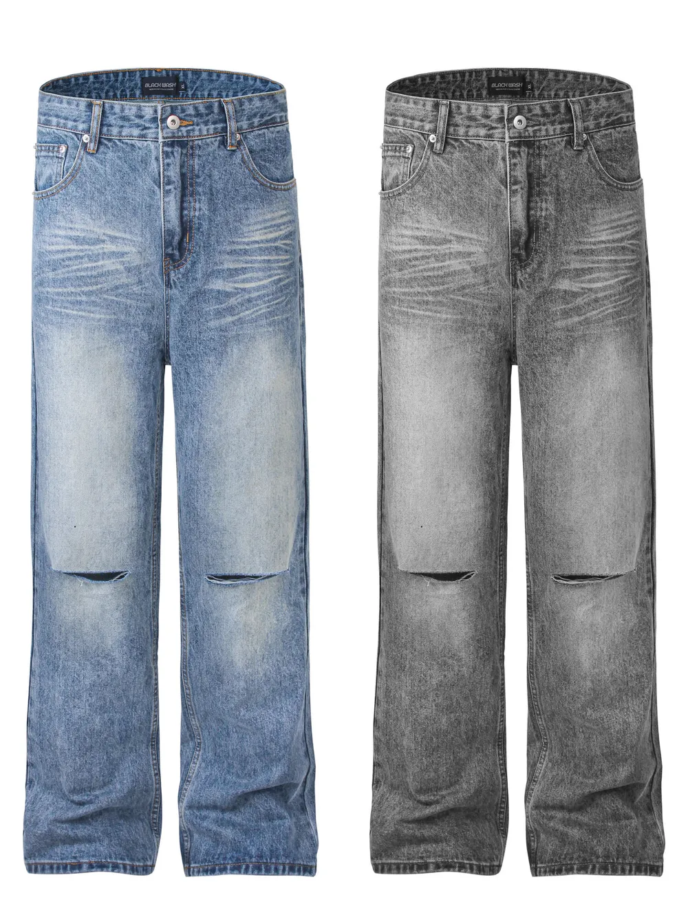 Men's Washed Distressed Relaxed Fit Jeans, image 5