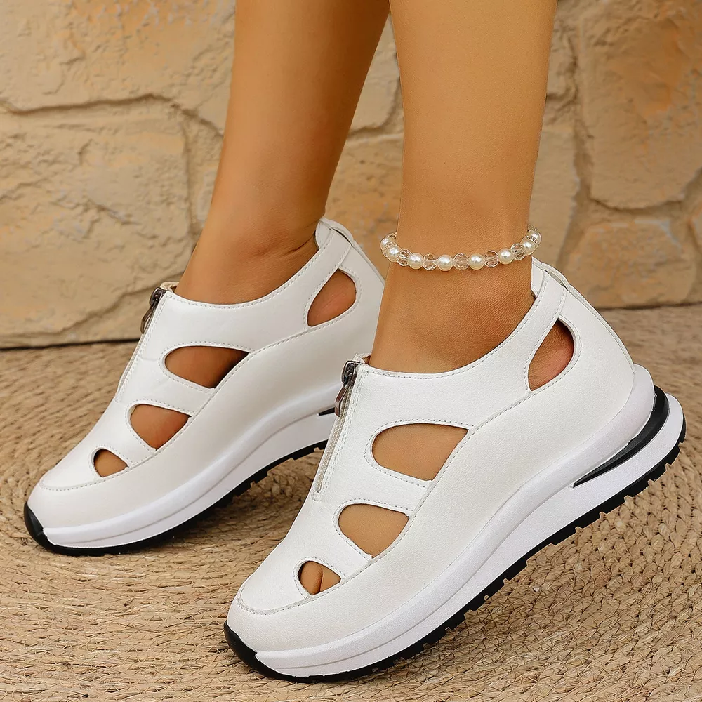 Cutout Zipper Wedge Sneakers, image 11