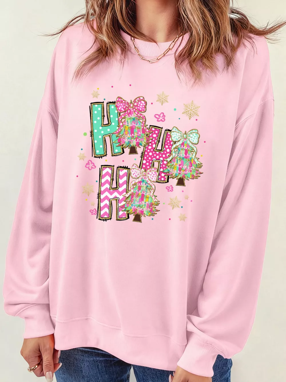 HO HO HO Christmas Tree Graphic Pullover Sweatshirt, image 2
