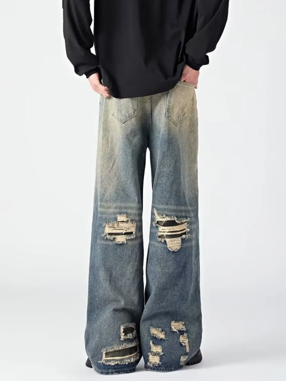 Men's Ripped Wide Leg Jeans, image 4