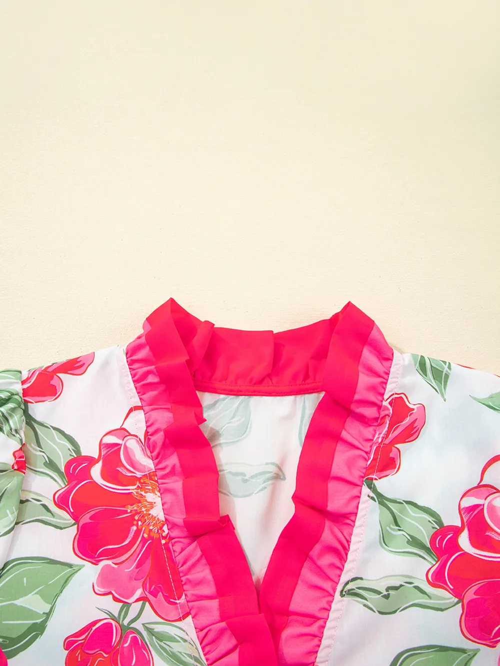 Floral Frilled V Neck Short Sleeve Blouse, image 9
