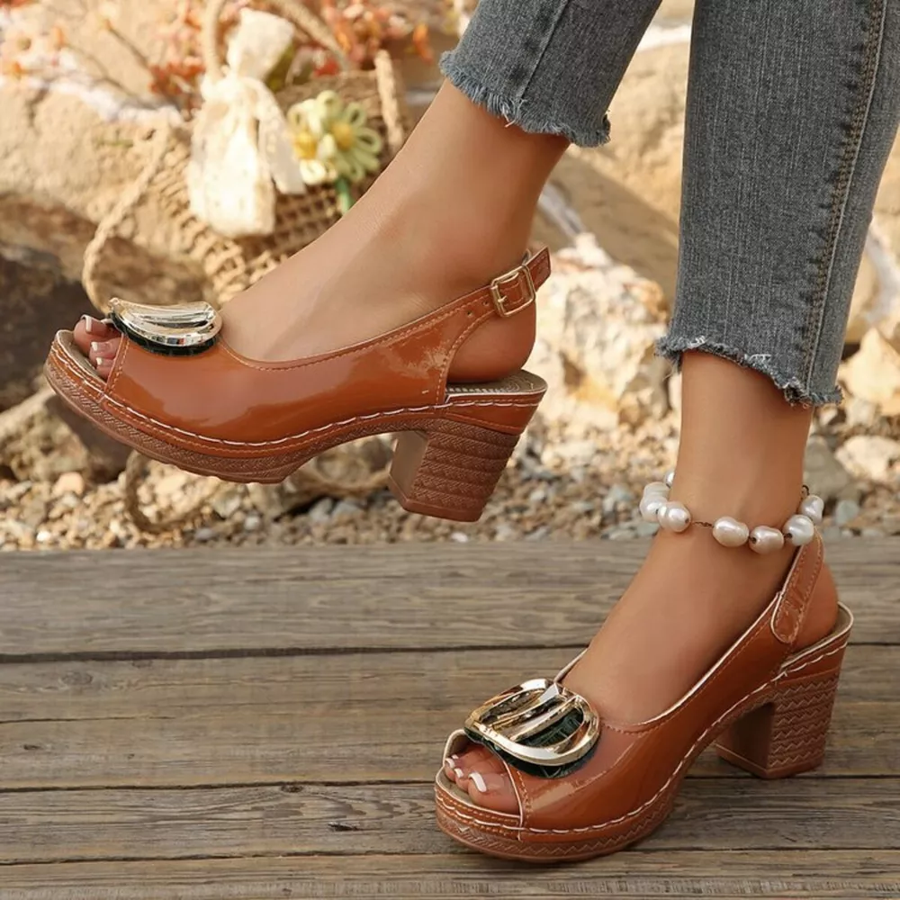 Peep Toe Block Heels Sandals, image 4