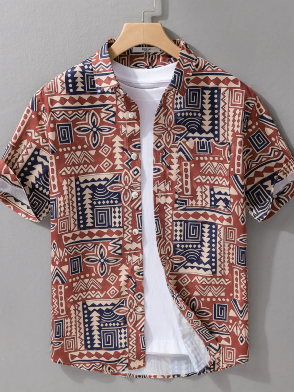 Men's Plus Size Printed Button Up Short Sleeve Shirt