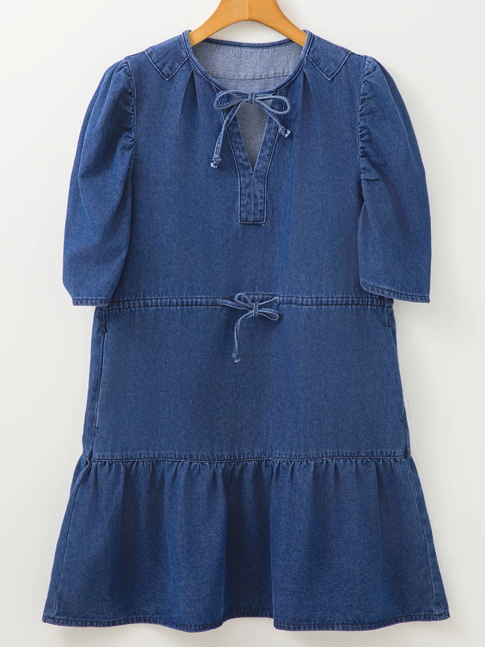 Drawstring High Waist Puff Sleeve Denim Mini Dress, image 5