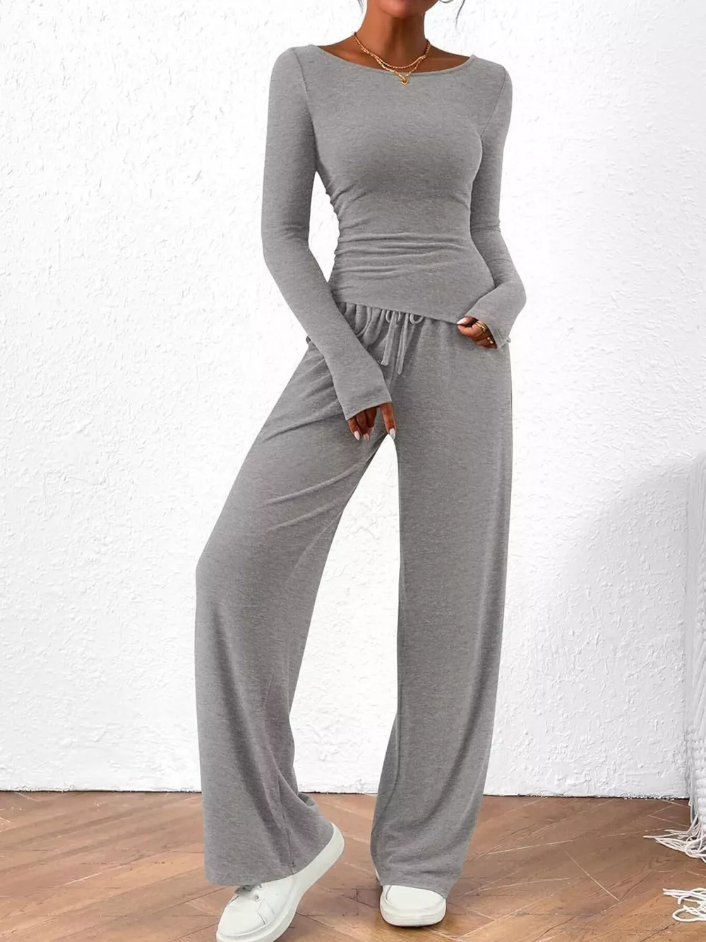 Long Sleeve Top and Wide Leg Pants Set, image 8