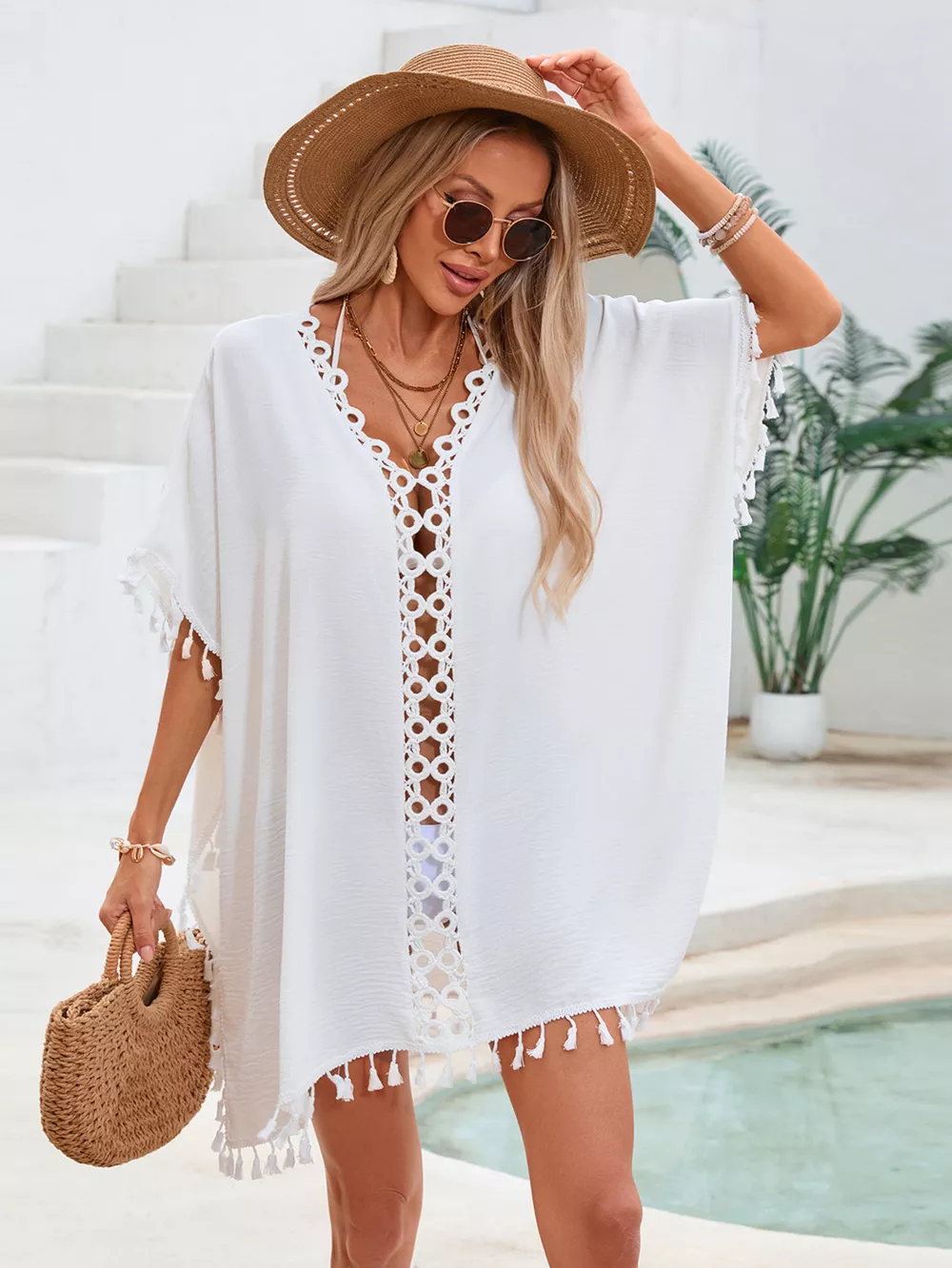 Crochet Trim Tassel Cover-Up Dress, image 3