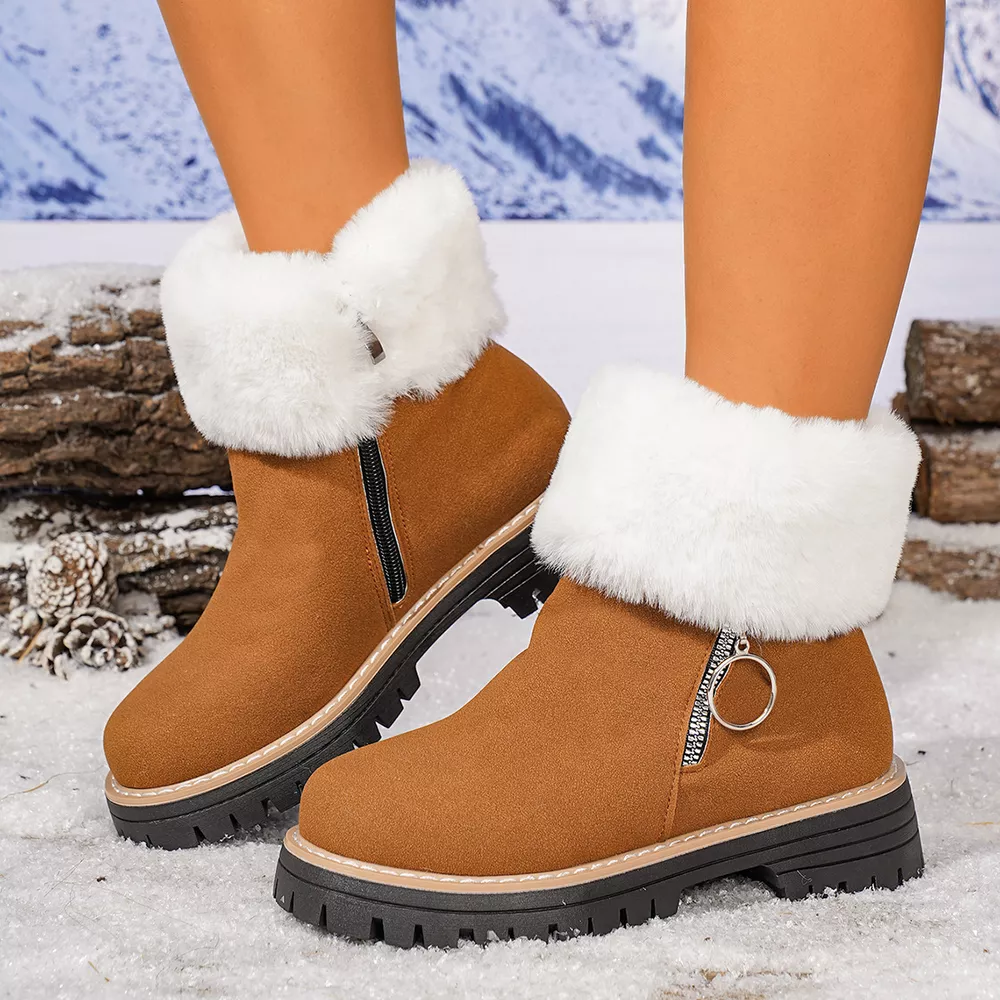 Fuzzy Ankle Boots with Zipper Detail, image 7