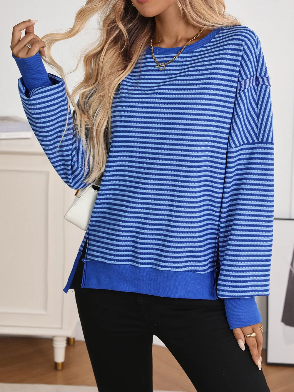 Exposed Seam Striped Contrast Sweatshirt, image 10
