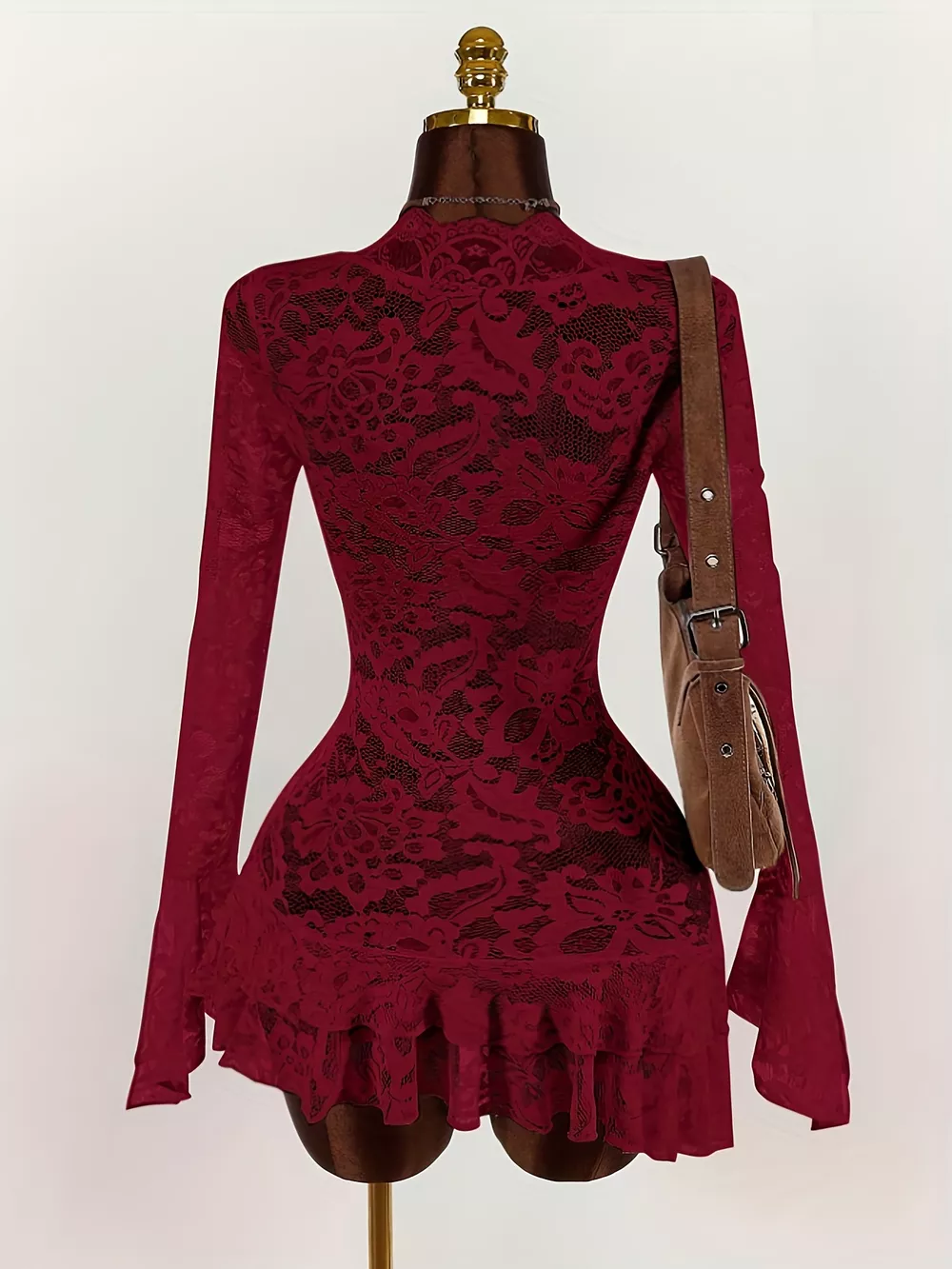 Lace V-Neck Long Sleeve Ruffled Blouse, image 3
