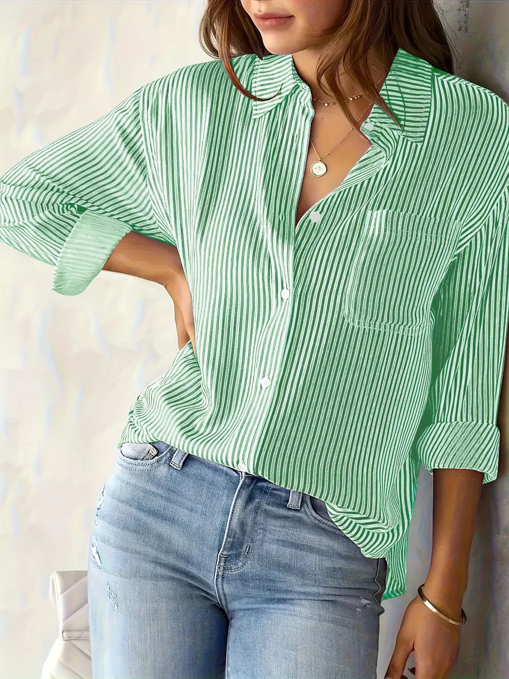 Striped Button-Down Relaxed Fit Shirt, image 7