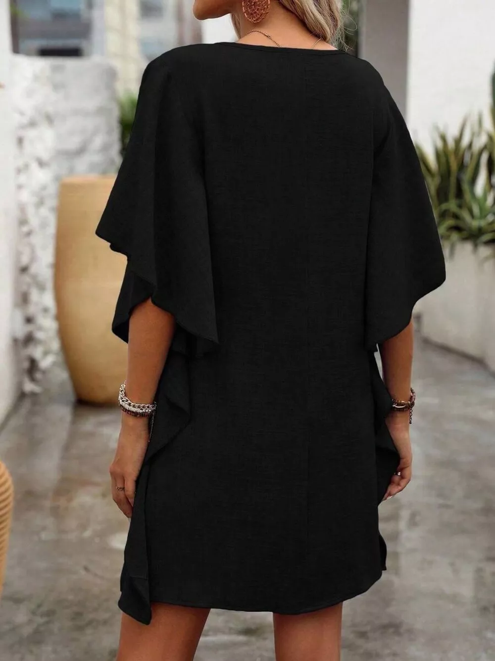 Ruffled Flutter Sleeve V-Neck Mini Dress, image 5