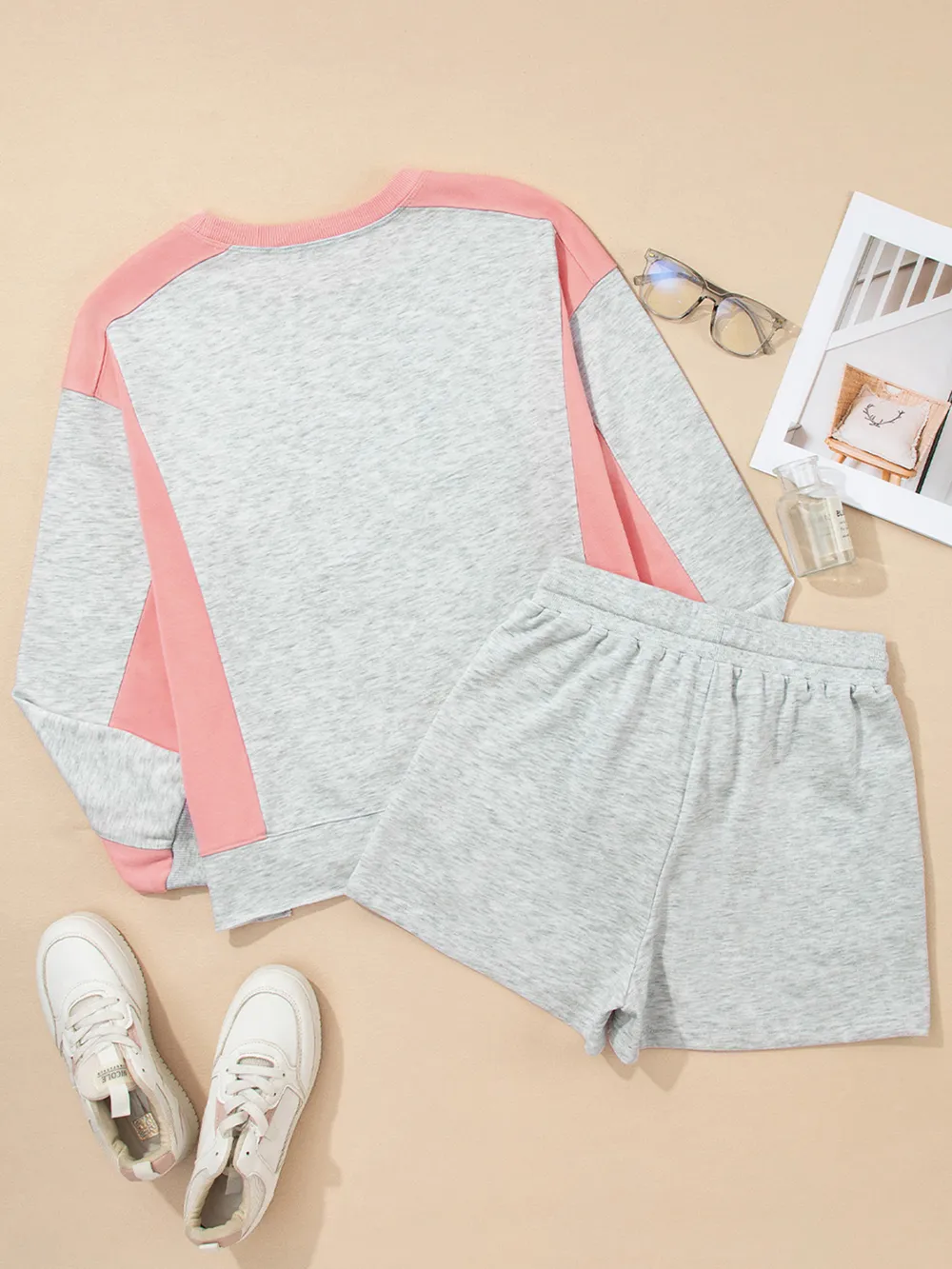 Color Block Long Sleeve Sweatshirt and Shorts Set, image 5