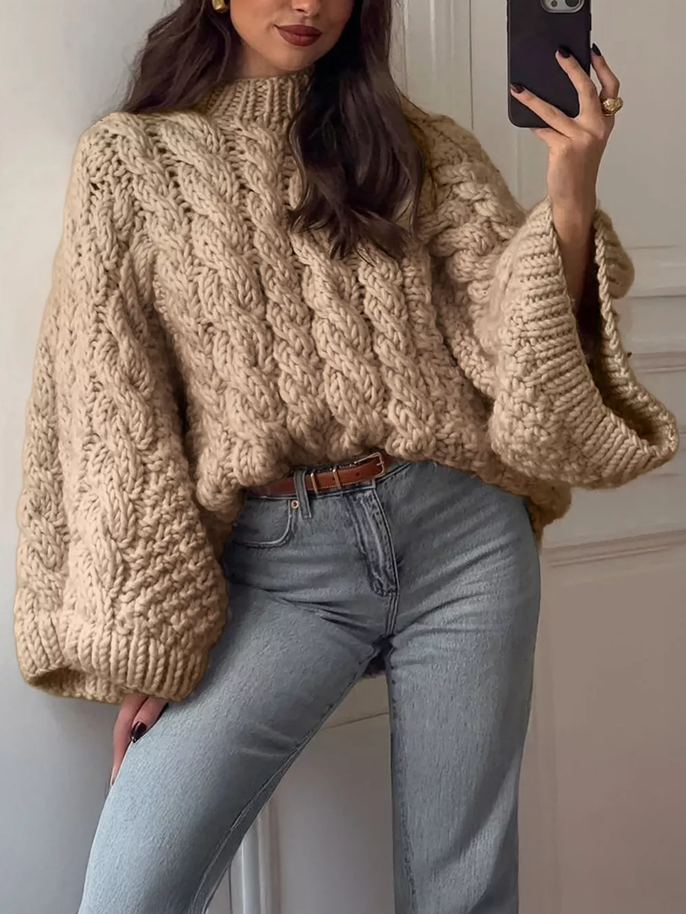 Cable Knit Round Neck Sweater, image 5