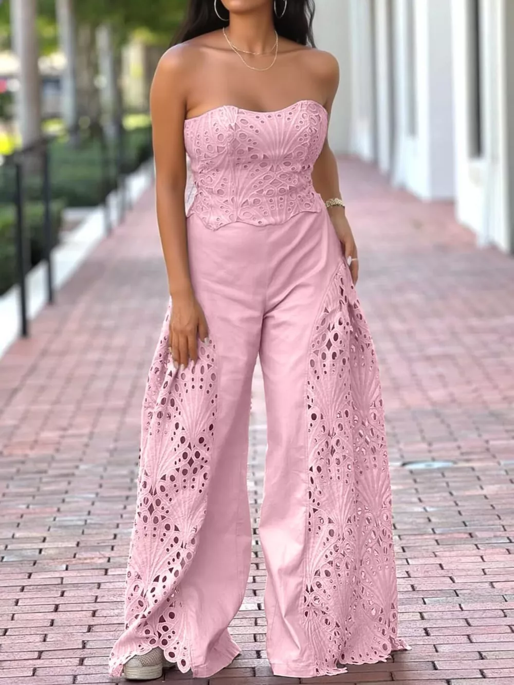 Hollow-Out Tube Top and Pants Two-Piece Set, image 3