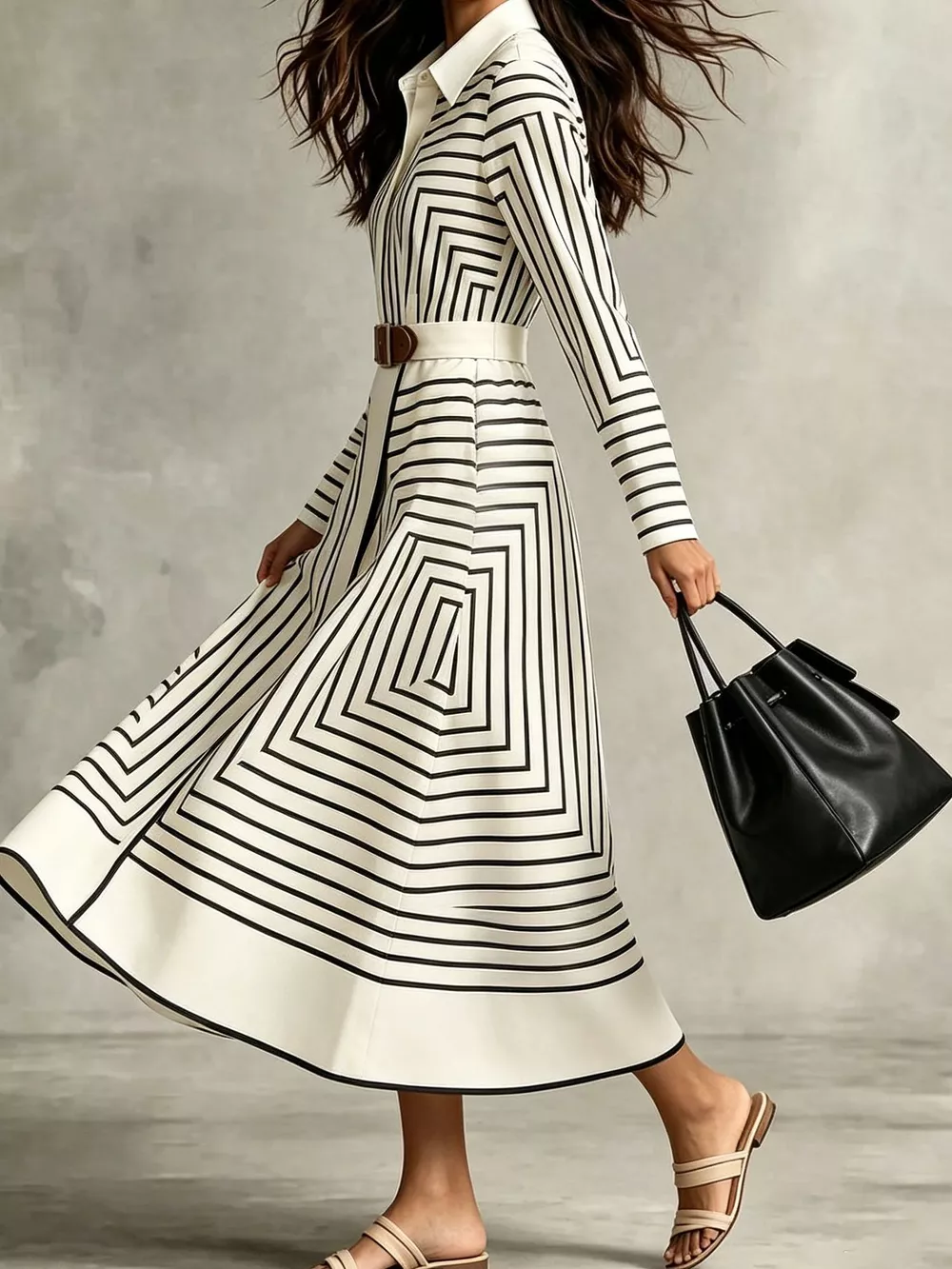 Geometric Striped Midi Shirt Dress, image 4