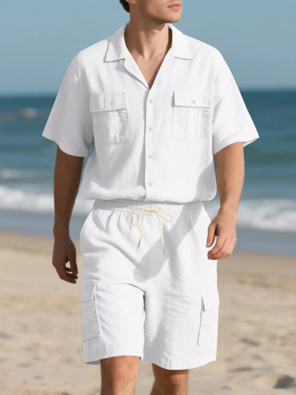 Men's Full Size Button Up Shirt and Shorts Set Plus Size, image 22