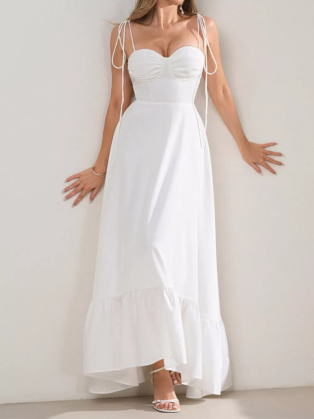 Sweetheart Neck Tie-Strap Ruffle Hem Maxi Dress, image 8